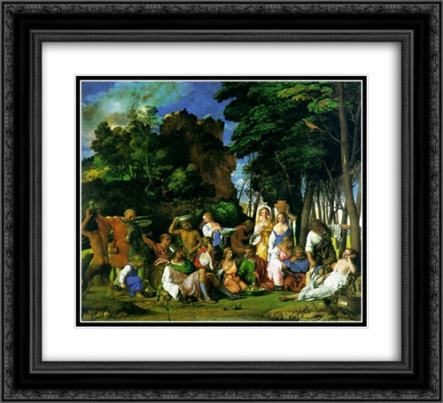 Feast of the Gods 22x20 Black Ornate Wood Framed Art Print Poster with Double Matting by Titian
