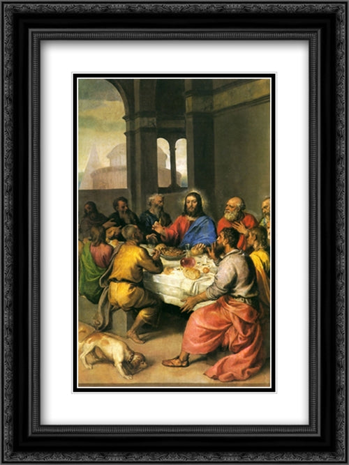 The Last Supper [detail] 18x24 Black Ornate Wood Framed Art Print Poster with Double Matting by Titian
