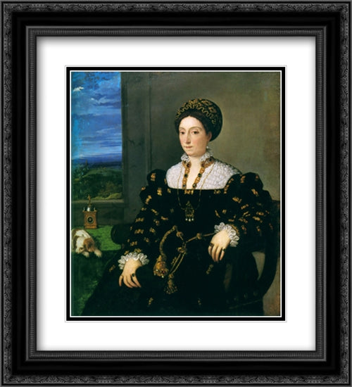 Portrait of Eleonora Gonzaga della Rovere 20x22 Black Ornate Wood Framed Art Print Poster with Double Matting by Titian