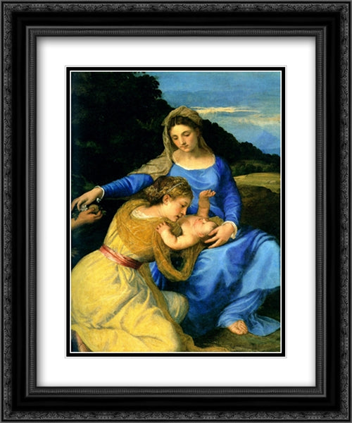 Madonna and Child with the Young St. John the Baptist and St. Catherine [detail] 20x24 Black Ornate Wood Framed Art Print Poster with Double Matting by Titian