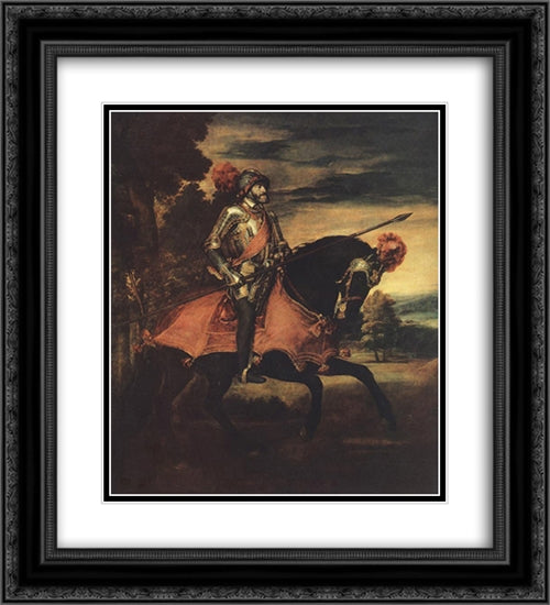 Emperor Charles V at Muhlberg 20x22 Black Ornate Wood Framed Art Print Poster with Double Matting by Titian
