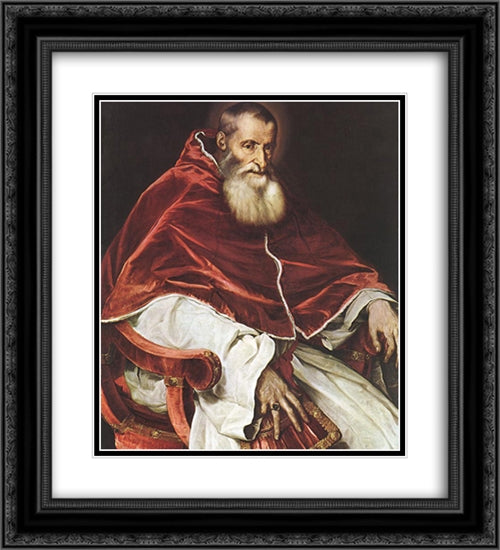 Portrait of Pope Paul III 20x22 Black Ornate Wood Framed Art Print Poster with Double Matting by Titian