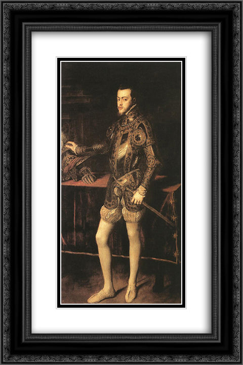 King Philip II 16x24 Black Ornate Wood Framed Art Print Poster with Double Matting by Titian
