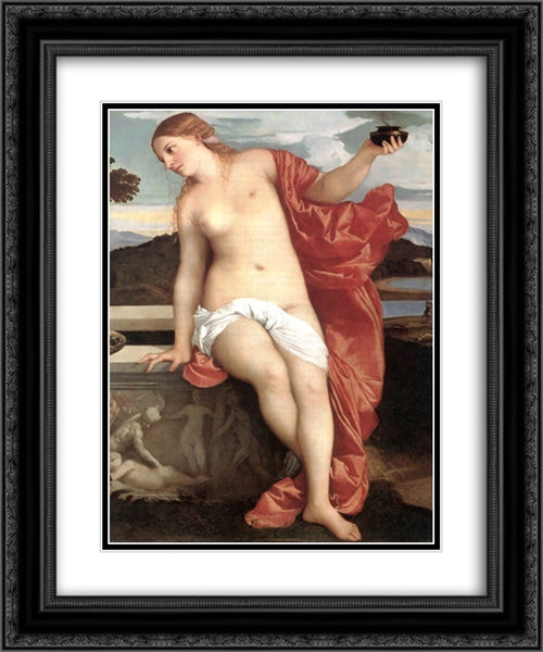 Sacred and Profane Love [detail: 1] 20x24 Black Ornate Wood Framed Art Print Poster with Double Matting by Titian