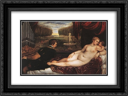 Venus with Organist and Cupid 24x18 Black Ornate Wood Framed Art Print Poster with Double Matting by Titian