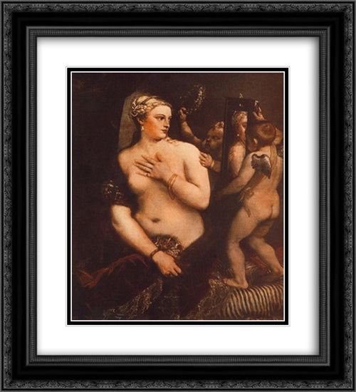Venus at her Toilet 20x22 Black Ornate Wood Framed Art Print Poster with Double Matting by Titian