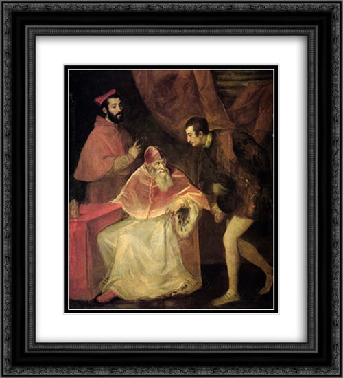 Pope Paul III and nephews 20x22 Black Ornate Wood Framed Art Print Poster with Double Matting by Titian