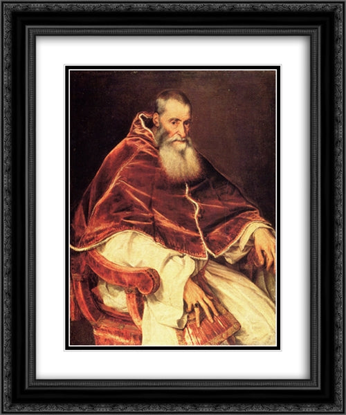 Pope Paul 20x24 Black Ornate Wood Framed Art Print Poster with Double Matting by Titian