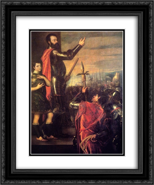 The Speech of Alfonso d'Avalo 20x24 Black Ornate Wood Framed Art Print Poster with Double Matting by Titian