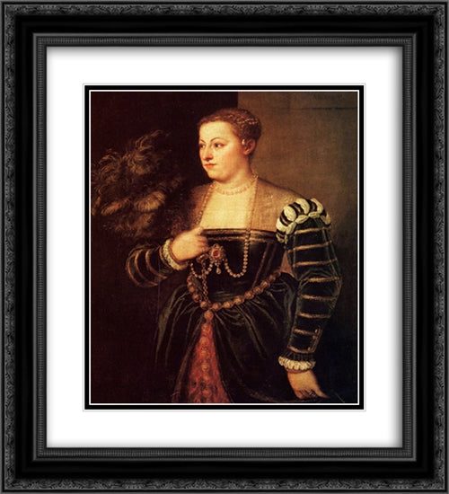 Titian's daughter, Lavinia 20x22 Black Ornate Wood Framed Art Print Poster with Double Matting by Titian