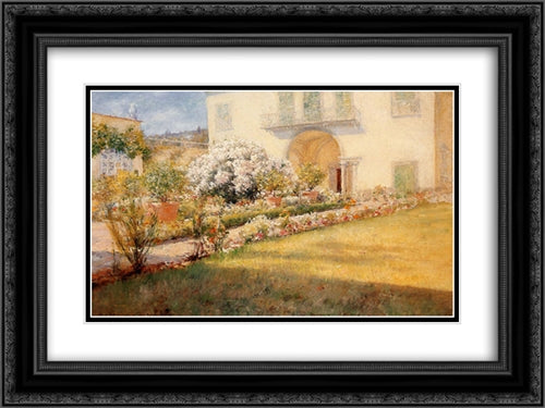 Florentine Villa 24x18 Black Ornate Wood Framed Art Print Poster with Double Matting by Chase, William Merritt