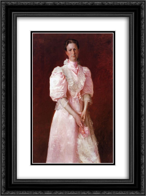 Study in Pink aka Portrait of Mrs. Robert P. McDougal 18x24 Black Ornate Wood Framed Art Print Poster with Double Matting by Chase, William Merritt