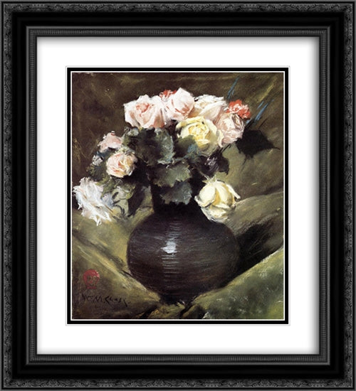 Flowers 20x22 Black Ornate Wood Framed Art Print Poster with Double Matting by Chase, William Merritt