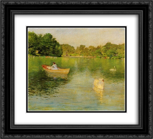 On the Lake, Central Park 22x20 Black Ornate Wood Framed Art Print Poster with Double Matting by Chase, William Merritt