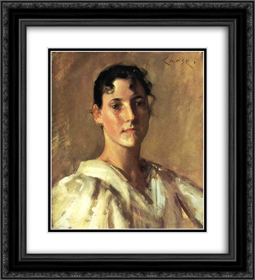 Portrait of a Young Woman 20x22 Black Ornate Wood Framed Art Print Poster with Double Matting by Chase, William Merritt