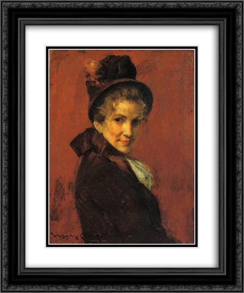 Portrait of a Woman 20x24 Black Ornate Wood Framed Art Print Poster with Double Matting by Chase, William Merritt