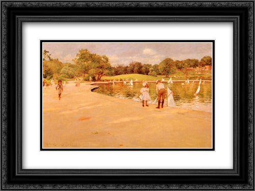 Lilliputian Boat-Lake - Central Park 24x18 Black Ornate Wood Framed Art Print Poster with Double Matting by Chase, William Merritt