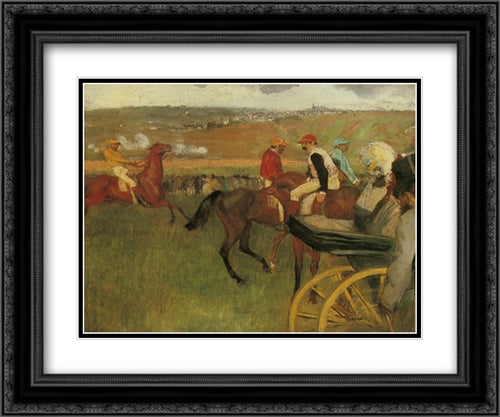 At the Races, Gentlemen Jockeys 24x20 Black Ornate Wood Framed Art Print Poster with Double Matting by Degas, Edgar