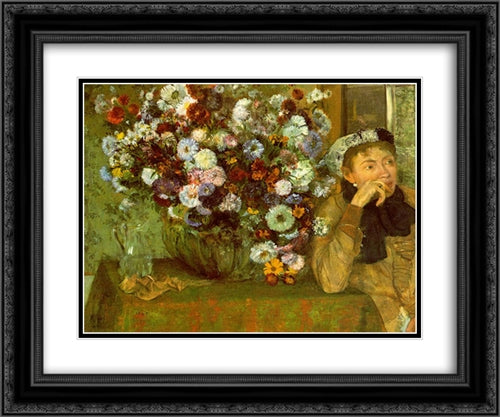 Madame Valpincon with Chrysanthemums 24x20 Black Ornate Wood Framed Art Print Poster with Double Matting by Degas, Edgar