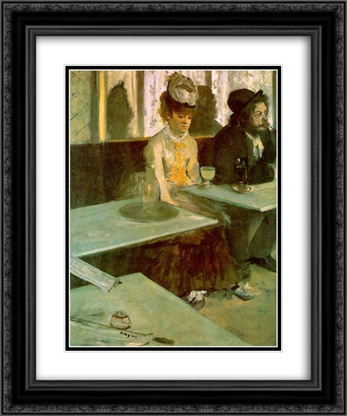 In a Cafe 20x24 Black Ornate Wood Framed Art Print Poster with Double Matting by Degas, Edgar