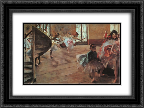 The Rehearsal 24x18 Black Ornate Wood Framed Art Print Poster with Double Matting by Degas, Edgar