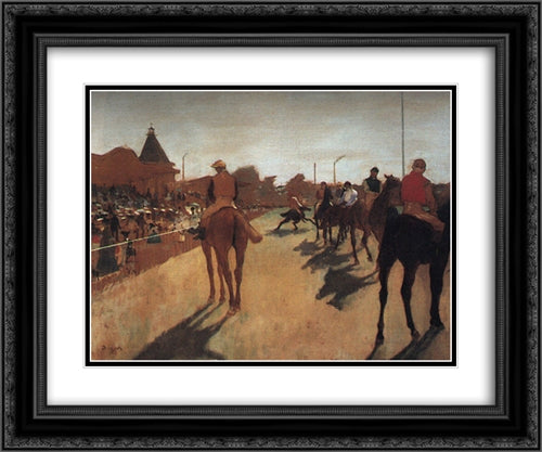 Racehorses in Front of the Grandstand 24x20 Black Ornate Wood Framed Art Print Poster with Double Matting by Degas, Edgar