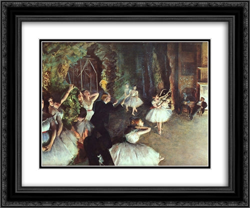 Rehearsal on the Stage 24x20 Black Ornate Wood Framed Art Print Poster with Double Matting by Degas, Edgar