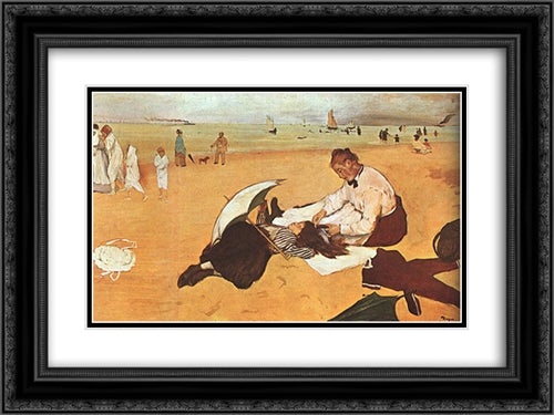 At the Beach 24x18 Black Ornate Wood Framed Art Print Poster with Double Matting by Degas, Edgar