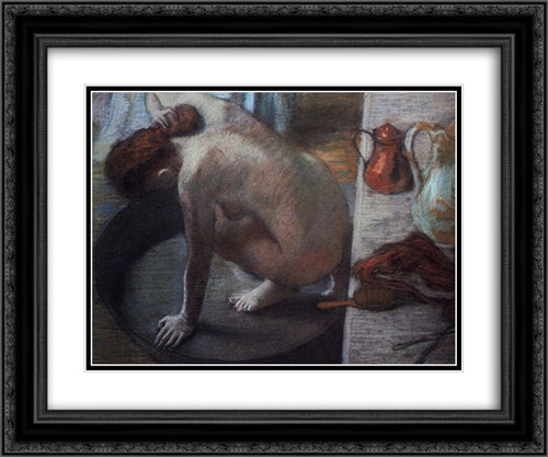 The Tub 24x20 Black Ornate Wood Framed Art Print Poster with Double Matting by Degas, Edgar