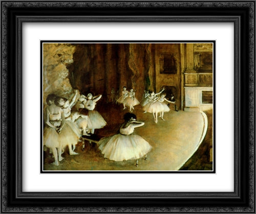 Ballet Rehearsal on Stage 24x20 Black Ornate Wood Framed Art Print Poster with Double Matting by Degas, Edgar