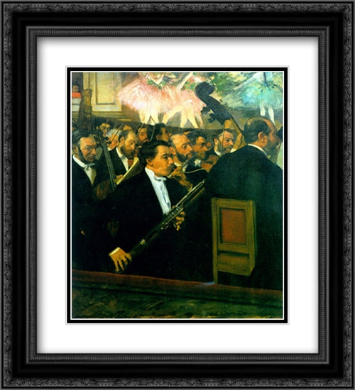 The Orchestra of the Opera 20x22 Black Ornate Wood Framed Art Print Poster with Double Matting by Degas, Edgar