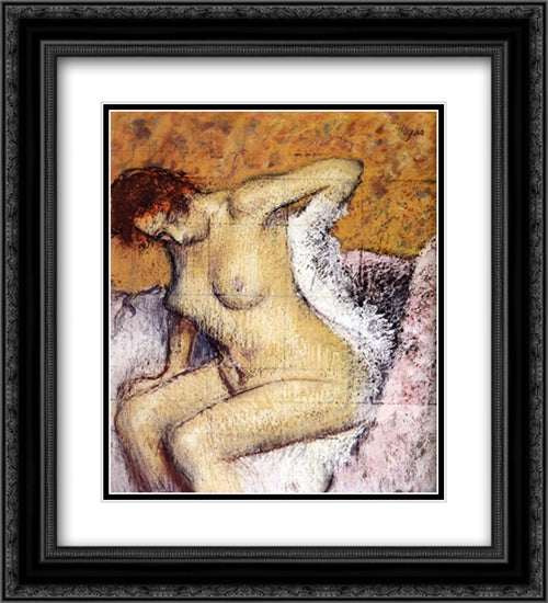 After The Bath 20x22 Black Ornate Wood Framed Art Print Poster with Double Matting by Degas, Edgar