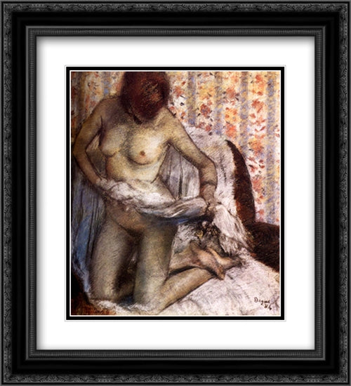 After The Bath 20x22 Black Ornate Wood Framed Art Print Poster with Double Matting by Degas, Edgar