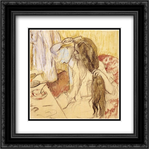 Woman At Her Toilet 20x20 Black Ornate Wood Framed Art Print Poster with Double Matting by Degas, Edgar