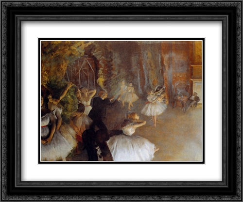 The Rehearsal Of The Ballet Onstage 24x20 Black Ornate Wood Framed Art Print Poster with Double Matting by Degas, Edgar