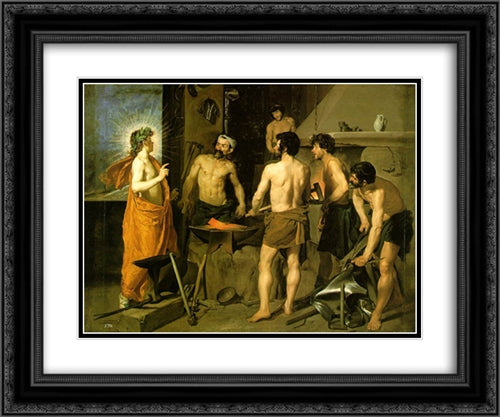 The Forge of Vulcan 24x20 Black Ornate Wood Framed Art Print Poster with Double Matting by Velazquez, Diego