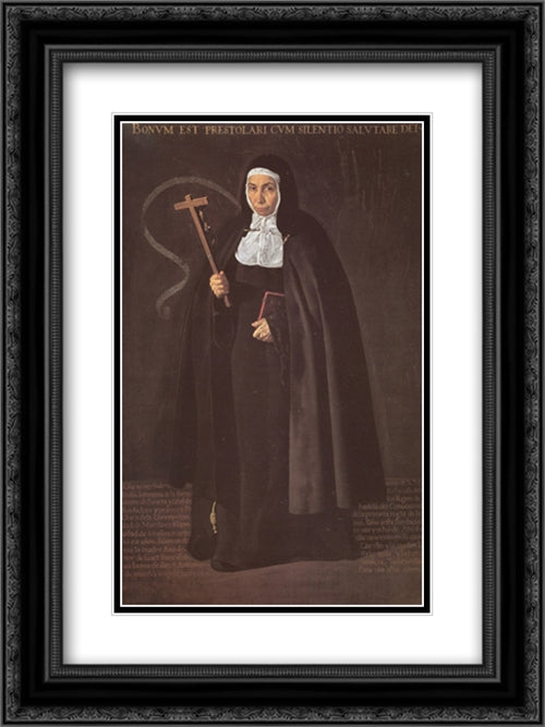 Mother Jeronima de la Fuente 18x24 Black Ornate Wood Framed Art Print Poster with Double Matting by Velazquez, Diego