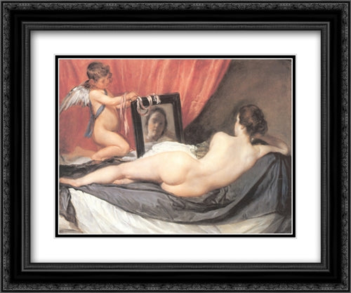 Venus at Her Mirror 24x20 Black Ornate Wood Framed Art Print Poster with Double Matting by Velazquez, Diego