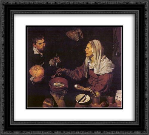 Old Woman Poaching Eggs 22x20 Black Ornate Wood Framed Art Print Poster with Double Matting by Velazquez, Diego