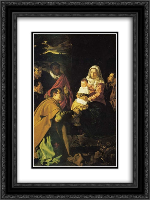 The Adoration of the Magi 18x24 Black Ornate Wood Framed Art Print Poster with Double Matting by Velazquez, Diego