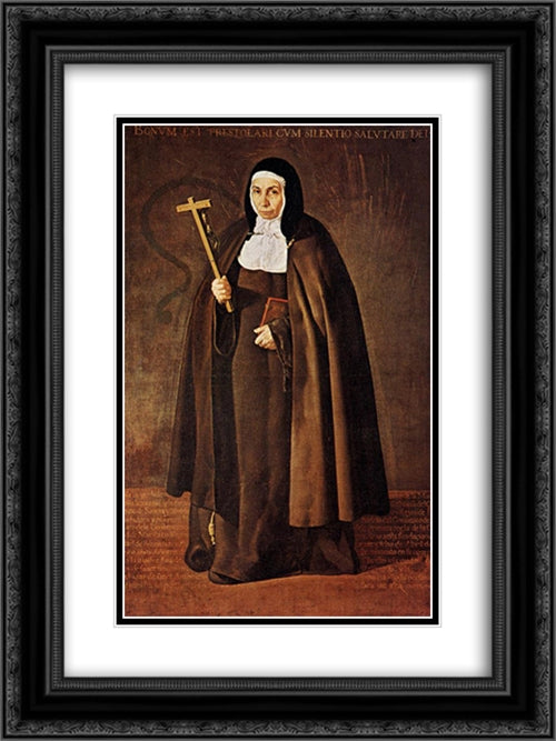 Abbess Jeronima de la Fuente 18x24 Black Ornate Wood Framed Art Print Poster with Double Matting by Velazquez, Diego