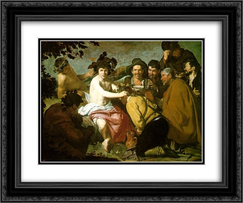 The Topers 24x20 Black Ornate Wood Framed Art Print Poster with Double Matting by Velazquez, Diego