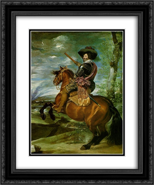 The Count'Duke of Olivares on Horseback 20x24 Black Ornate Wood Framed Art Print Poster with Double Matting by Velazquez, Diego