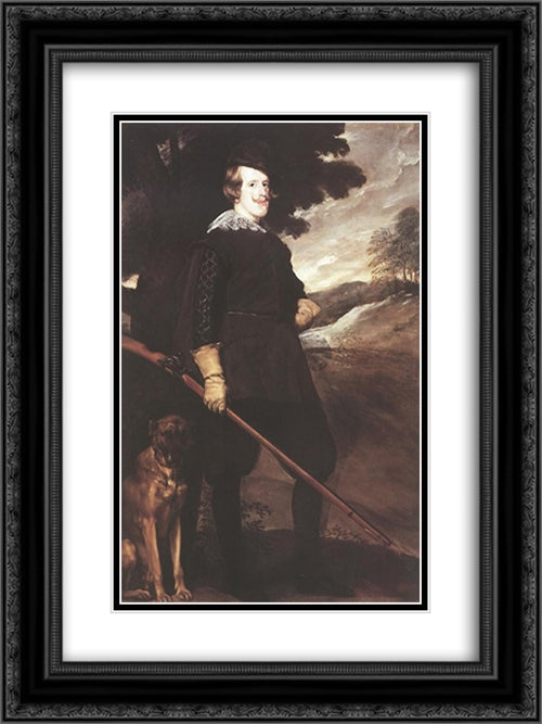 King Philip IV as a Huntsman 18x24 Black Ornate Wood Framed Art Print Poster with Double Matting by Velazquez, Diego