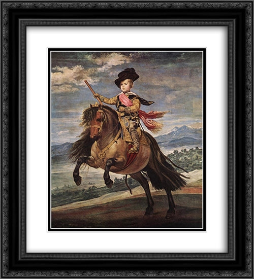 Prince Baltasar Carlos on Horseback 20x22 Black Ornate Wood Framed Art Print Poster with Double Matting by Velazquez, Diego