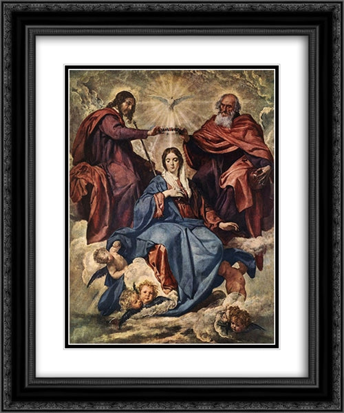 The Coronation of the Virgin 20x24 Black Ornate Wood Framed Art Print Poster with Double Matting by Velazquez, Diego