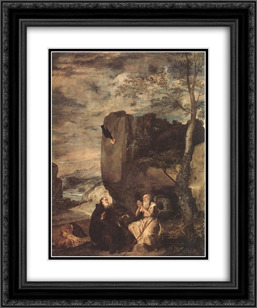 Sts Paul the Hermit and Anthony Abbot 20x24 Black Ornate Wood Framed Art Print Poster with Double Matting by Velazquez, Diego