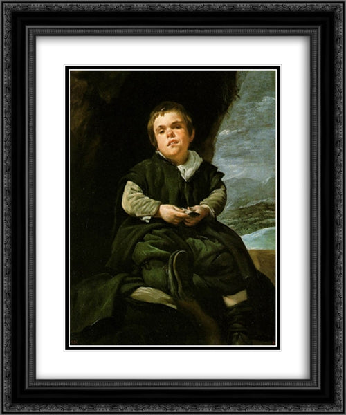 The Dwarf Francisco Lezcano 20x24 Black Ornate Wood Framed Art Print Poster with Double Matting by Velazquez, Diego