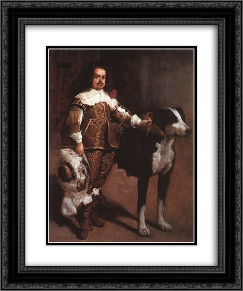 Court Dwarf Don Antonio el Ingles 20x24 Black Ornate Wood Framed Art Print Poster with Double Matting by Velazquez, Diego