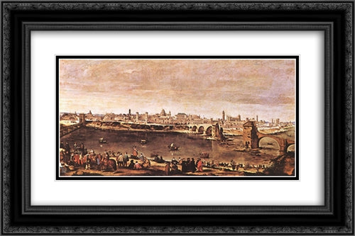 View of Zaragoza 24x16 Black Ornate Wood Framed Art Print Poster with Double Matting by Velazquez, Diego